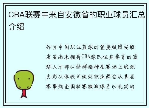 CBA联赛中来自安徽省的职业球员汇总介绍